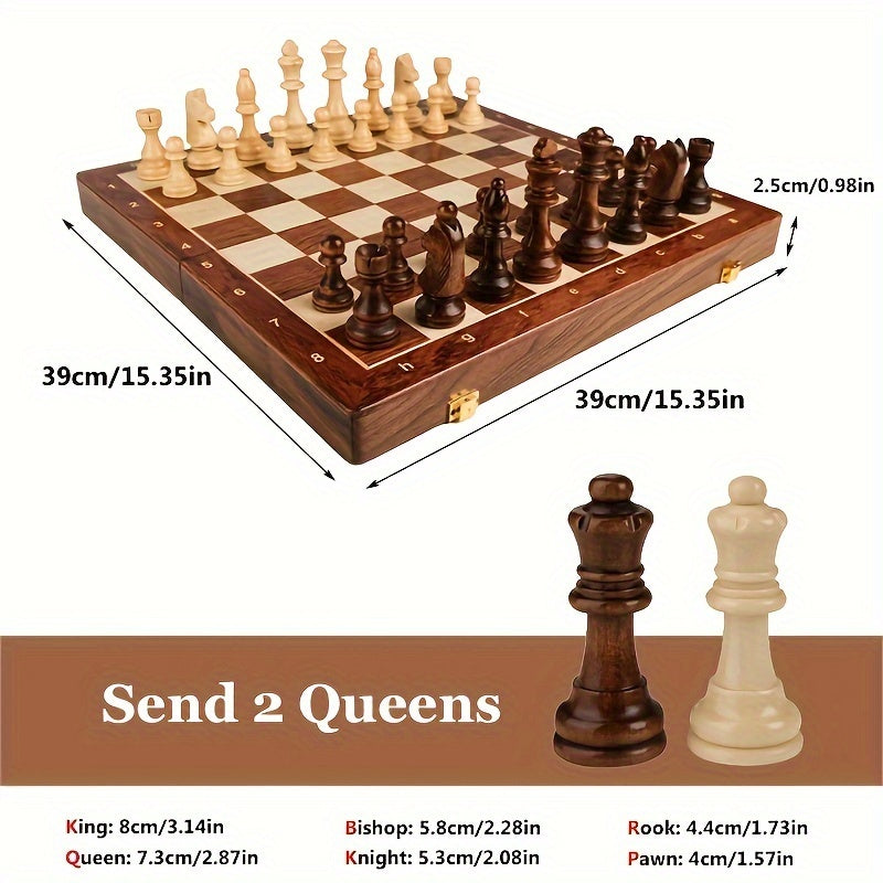 Wooden Chess Set | Chessboard with Pieces | Foldable & Portable
