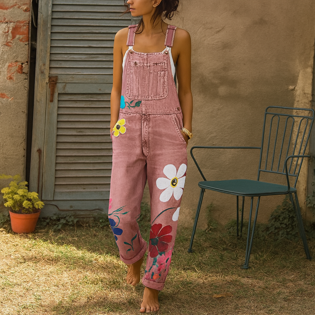 Chic Floral Print Denim Jumpsuit