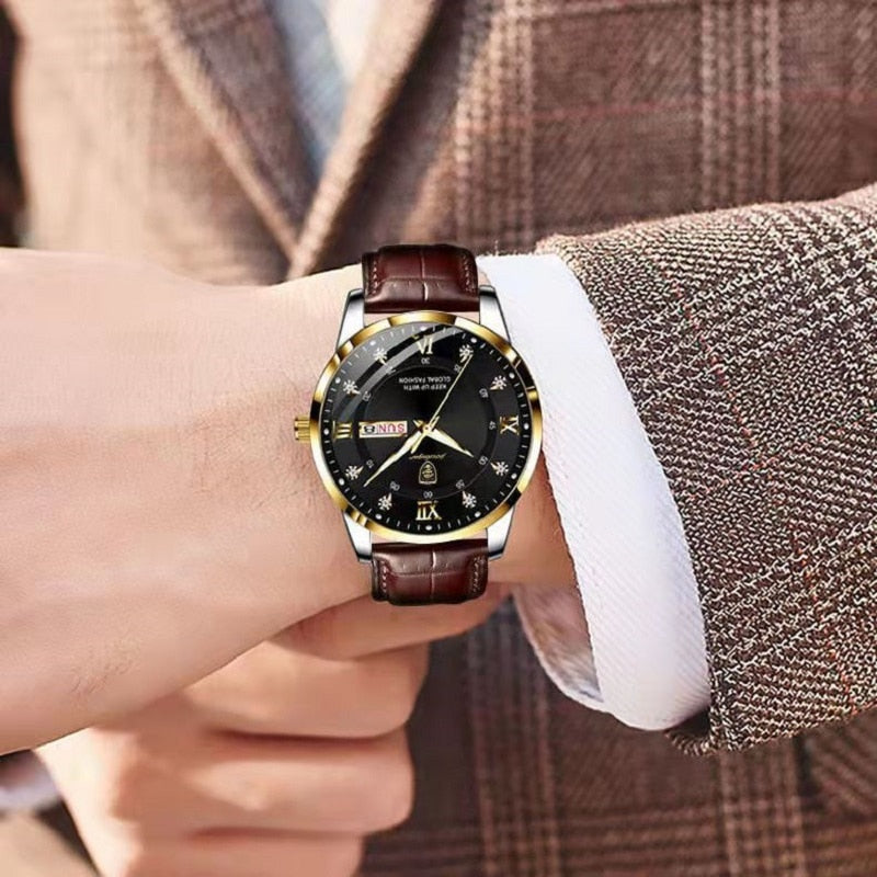 Men's Waterproof Luminous Watch – Classic Stainless Steel Design with Glow-in-the-Dark Display
