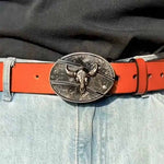 Oval Bull Skull Belt Buckle with Hidden Knife