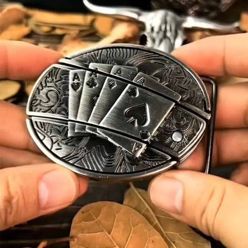 Oval Bull Skull Belt Buckle with Hidden Knife