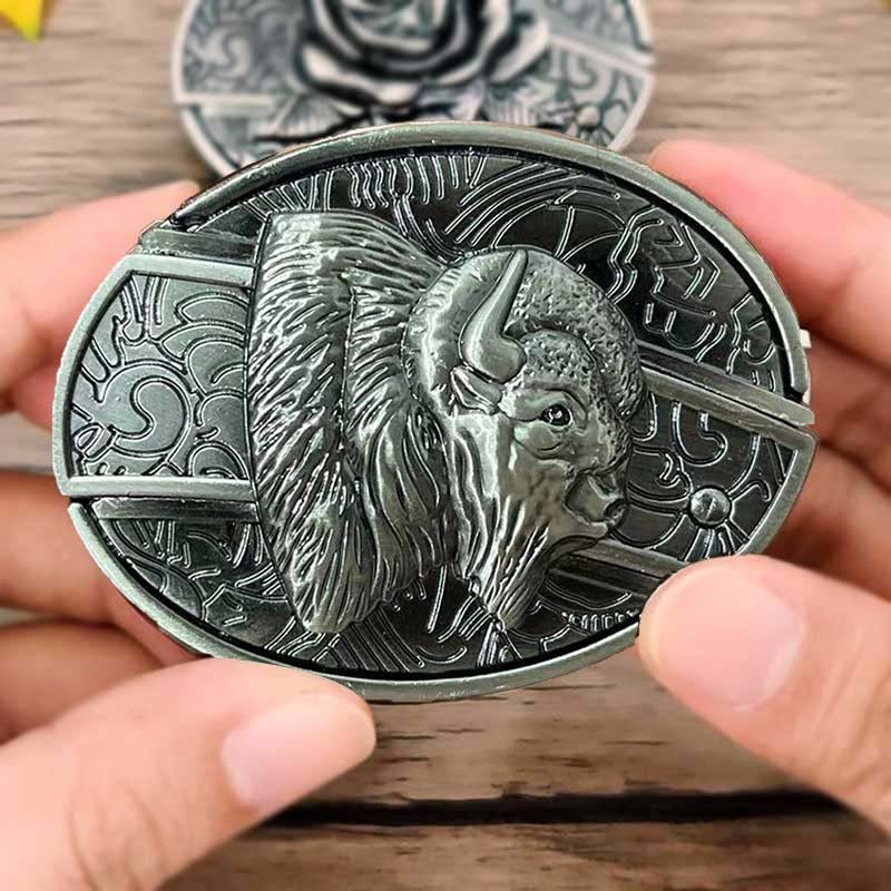 Oval Bull Skull Belt Buckle with Hidden Knife