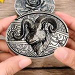 Oval Bull Skull Belt Buckle with Hidden Knife