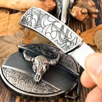Oval Bull Skull Belt Buckle with Hidden Knife