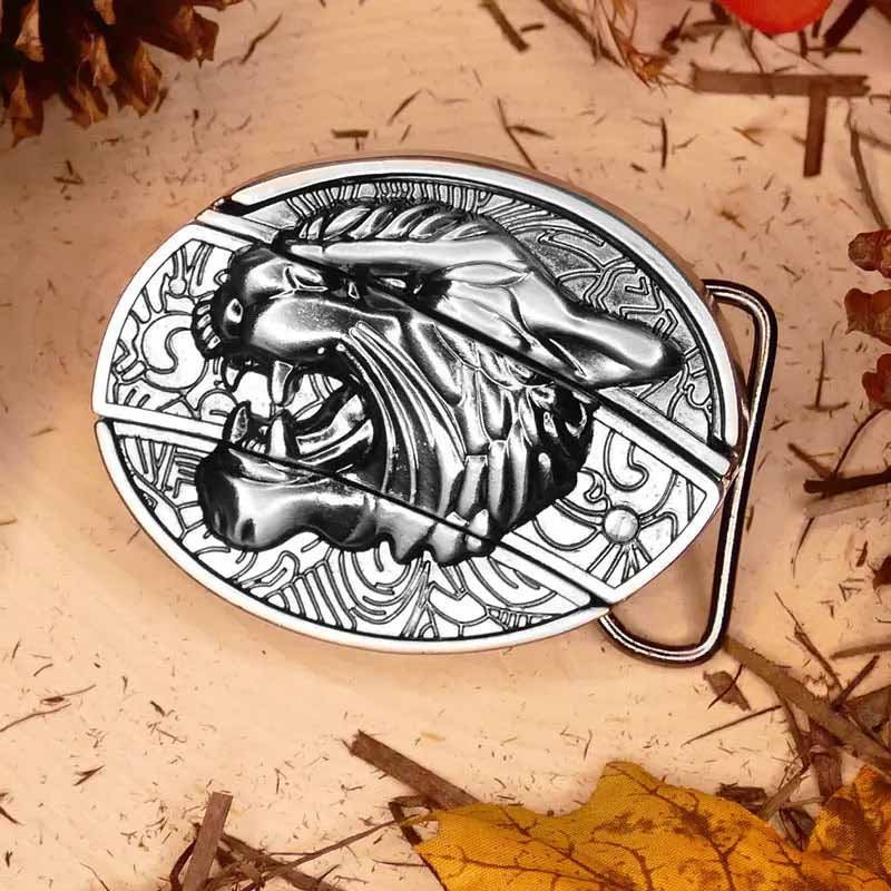 Oval Bull Skull Belt Buckle with Hidden Knife