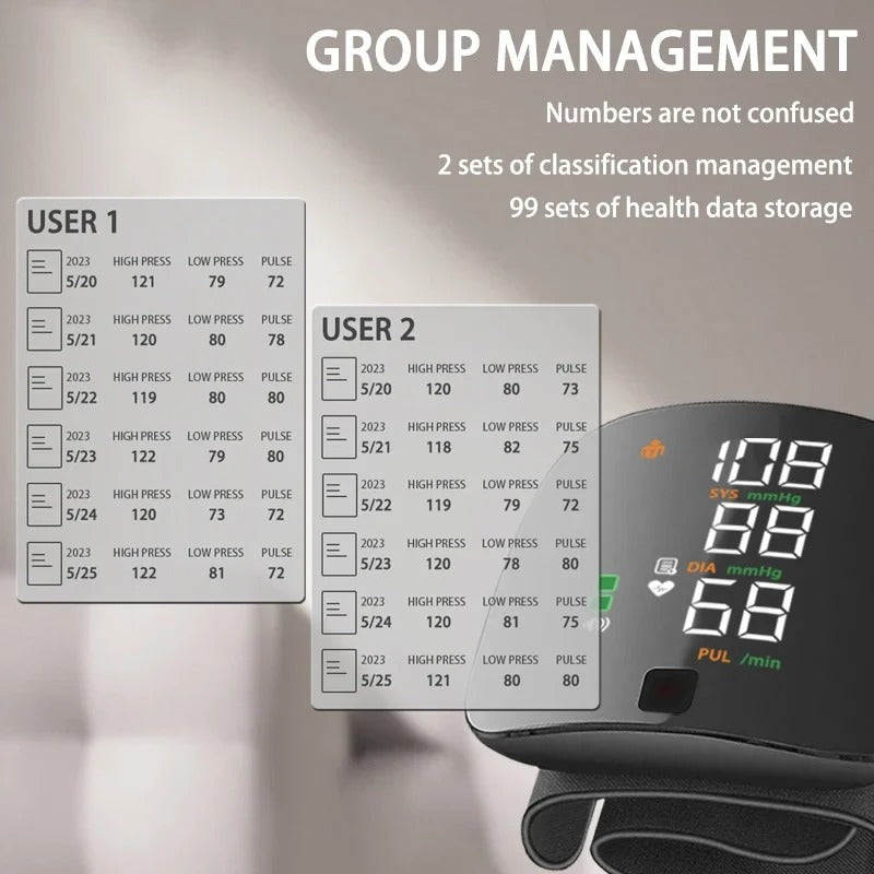 Smart Wrist Blood Pressure Monitor – Portable Electronic Sphygmomanometer with Voice Alerts