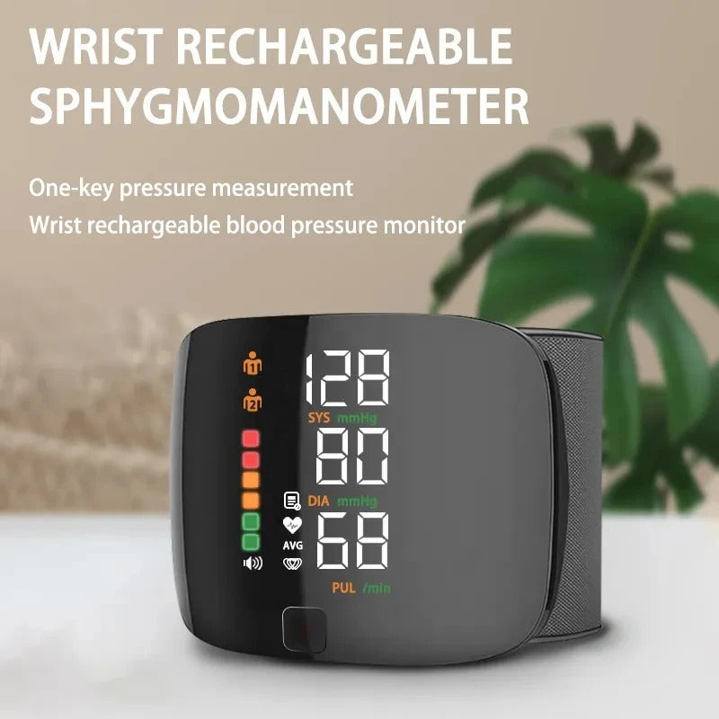 Smart Wrist Blood Pressure Monitor – Portable Electronic Sphygmomanometer with Voice Alerts