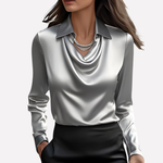 Women's Elegant Draped Neck Satin Blouse
