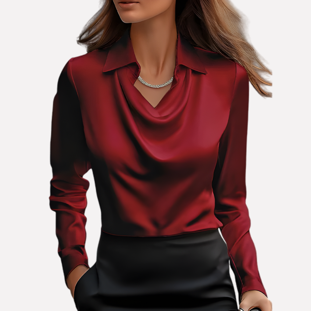 Women's Elegant Draped Neck Satin Blouse