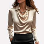 Women's Elegant Draped Neck Satin Blouse