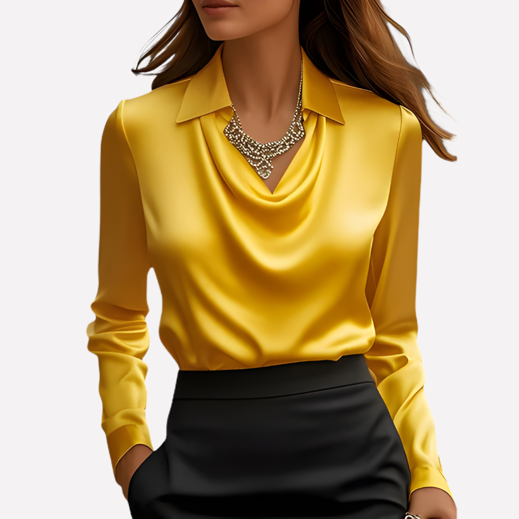 Women's Elegant Draped Neck Satin Blouse