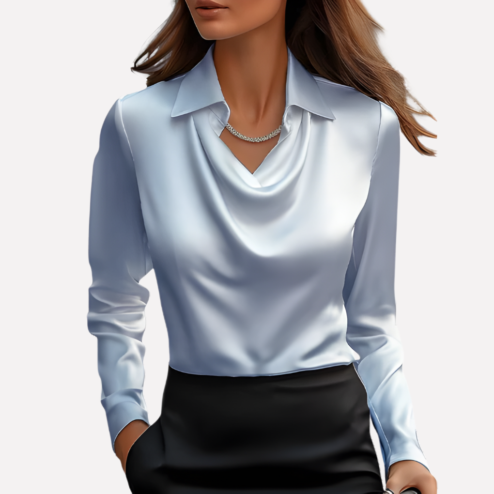 Women's Elegant Draped Neck Satin Blouse