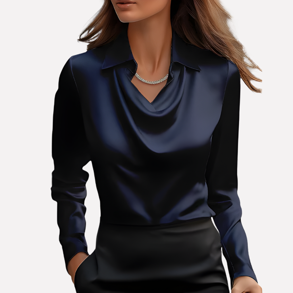 Women's Elegant Draped Neck Satin Blouse