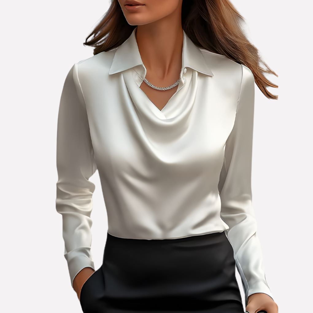 Women's Elegant Draped Neck Satin Blouse