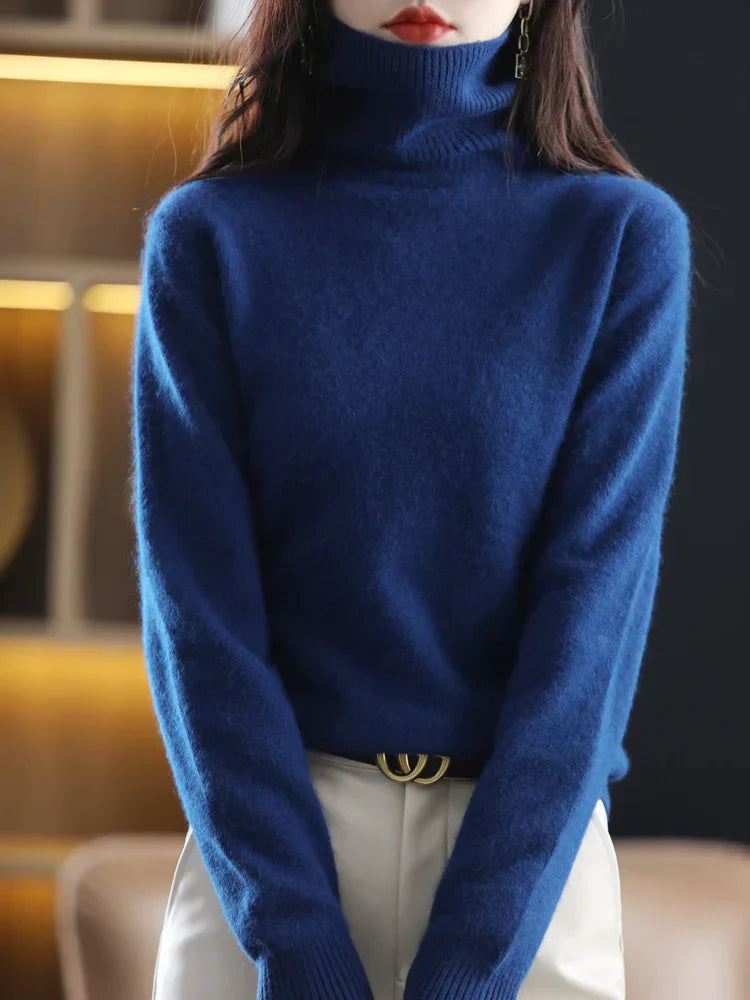 Women's Slim Knit Pure Cashmere Turtleneck Sweater